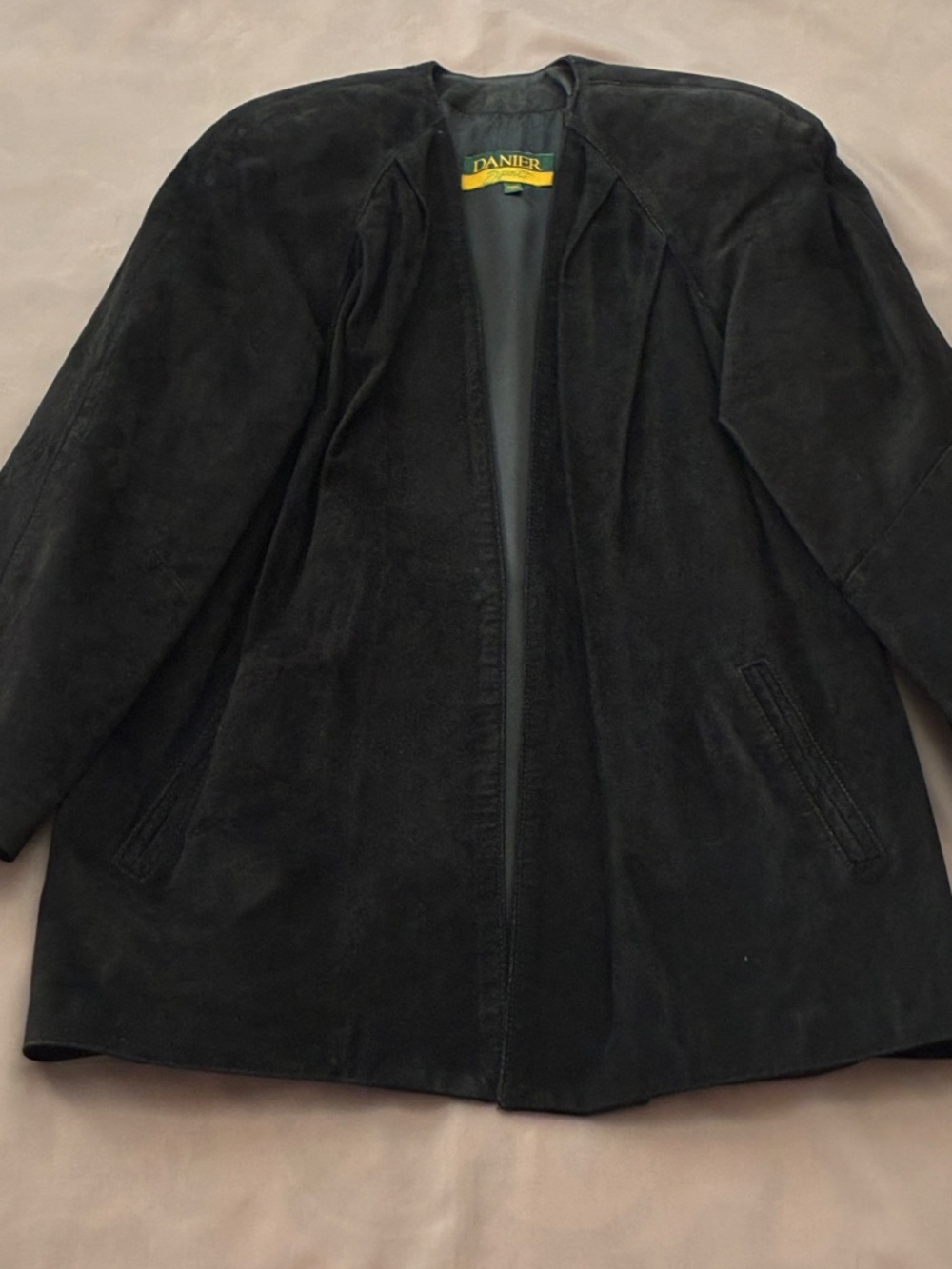 Vintage Danier Black Suede Open Front Jacket